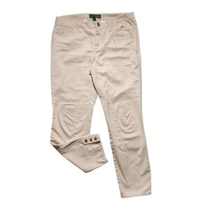 Ralph Lauren Jodphur Cream/Beige 100% Cotton Button Hem Slim Leg Pants Size 8
